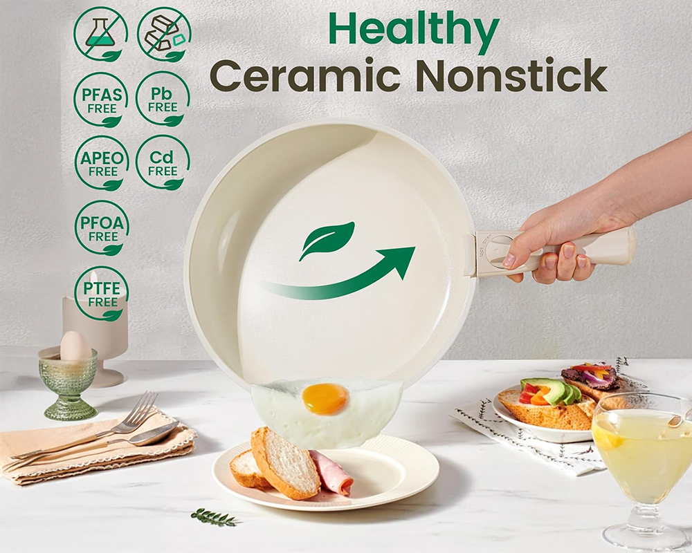Ceramic Cookware Set Non Toxic with Detachable Handles 19 Pcs
