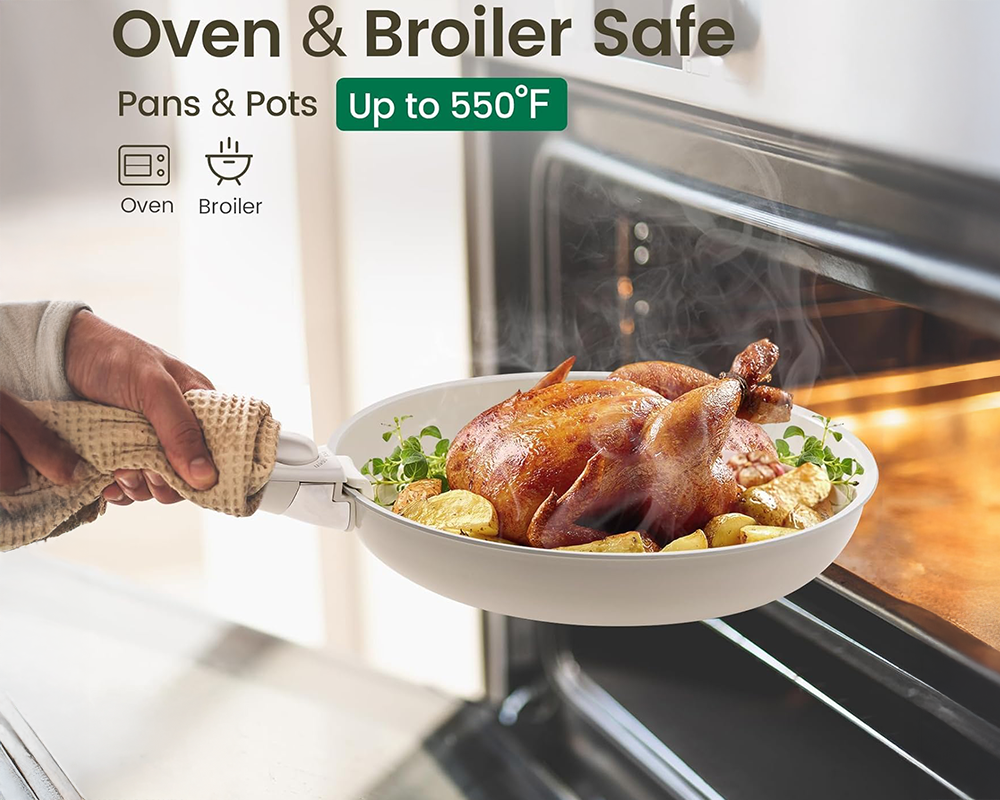 Ceramic Cookware Set Non Toxic with Detachable Handles 19 Pcs