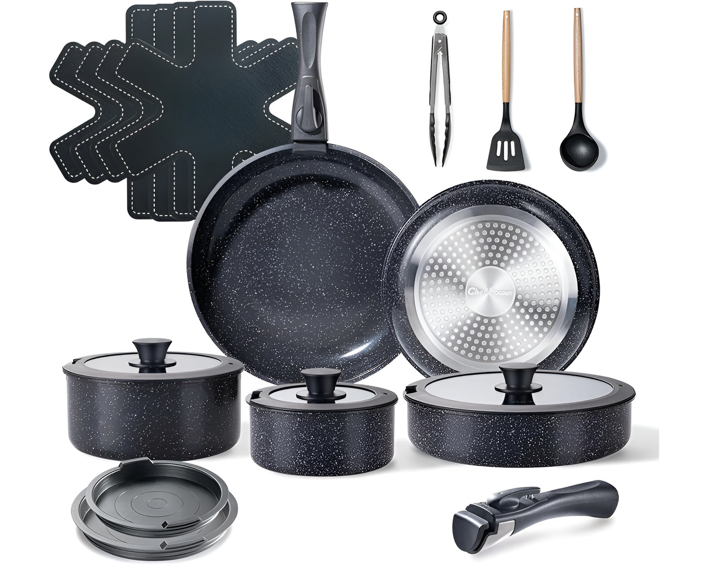 Ceramic Cookware Set Non Toxic with Detachable Handles 19 Pcs