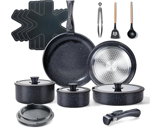 Ceramic Cookware Set Non Toxic with Detachable Handles 19 Pcs