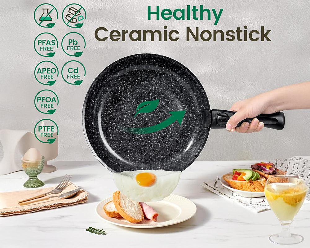Ceramic Cookware Set Non Toxic with Detachable Handles 19 Pcs