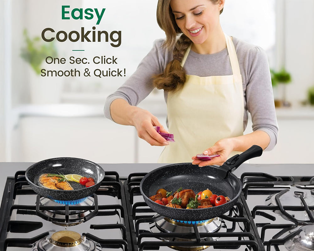 Ceramic Cookware Set Non Toxic with Detachable Handles 19 Pcs