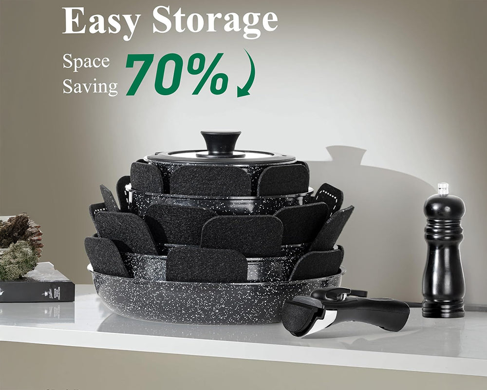 Ceramic Cookware Set Non Toxic with Detachable Handles 19 Pcs