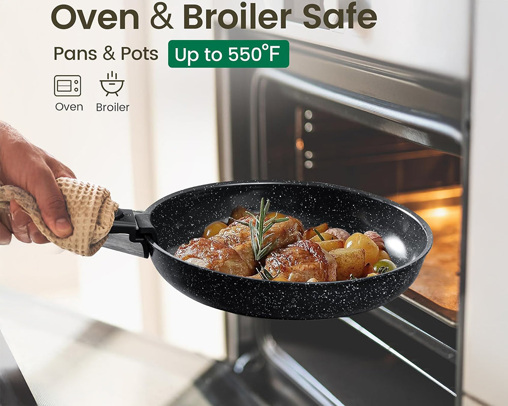 Ceramic Cookware Set Non Toxic with Detachable Handles 19 Pcs