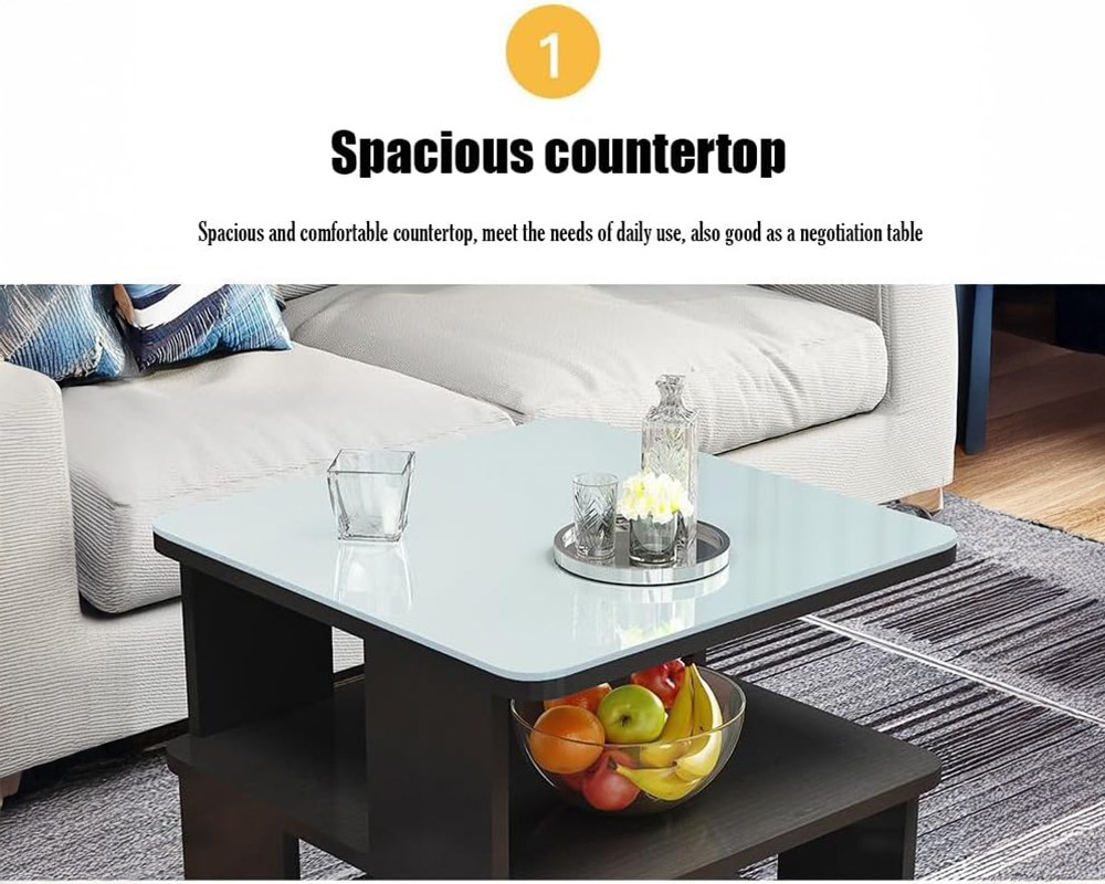 Coffee Table with Storage – 3-Tier Coffee Table with Wheels & Tempered Glass Top (White)