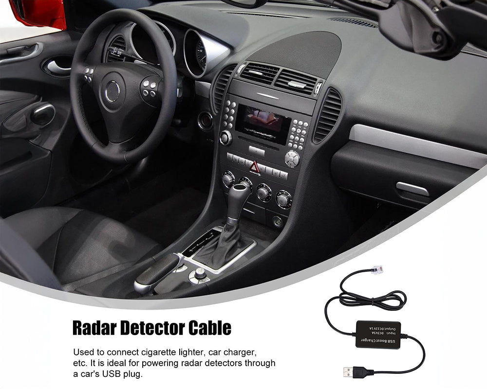Radar Detector Power Cord USB to RJ11/DC 3.5mm Replacement Cable for Radar Detectors