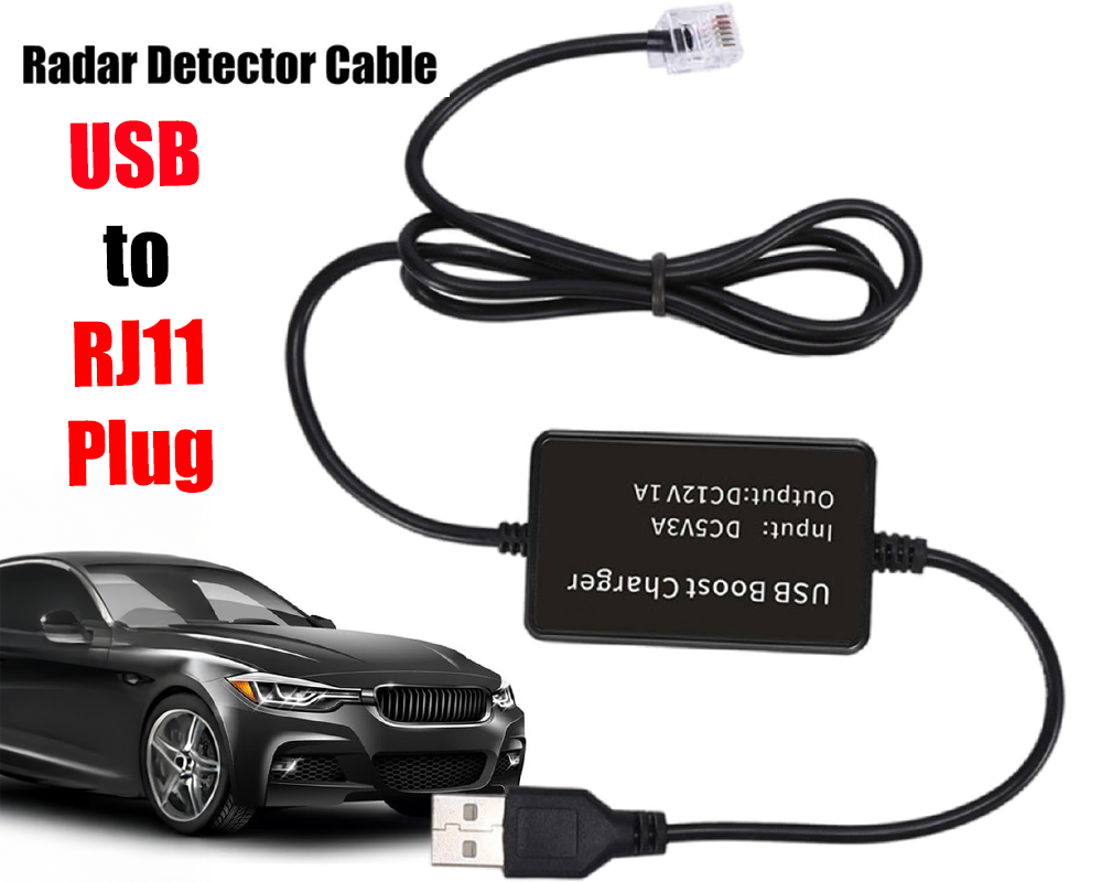 Radar Detector Power Cord USB to RJ11/DC 3.5mm Replacement Cable for Radar Detectors