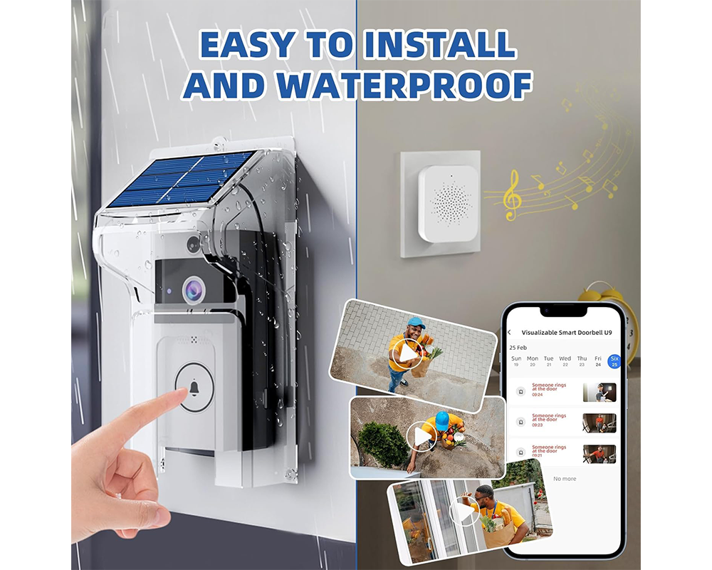 Rechargeable Video Doorbell – 1080P Rechargeable Video Doorbell with Solar Cover
