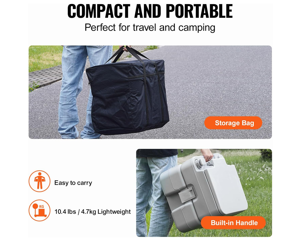 Portable Toilet for Camping 10L Waste Tank & 12L Flush Tank