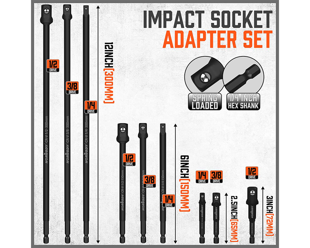 Extension Bar Impact Socket Adapter 9PC Set