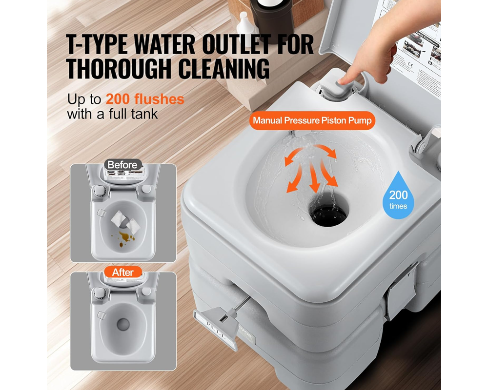 Portable Toilet for Camping 20L Waste Tank & 12L Flush Tank