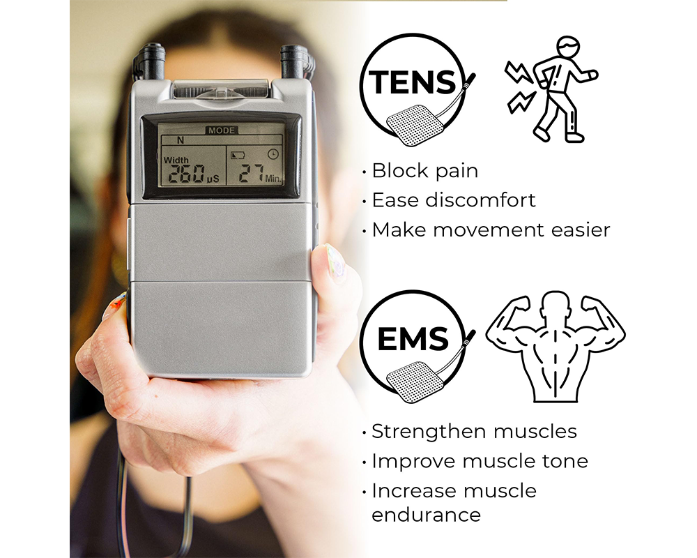 TENS Machine for Pain Relief – Dual Therapy TENS Machine with EMS & 4 Electrode Pads