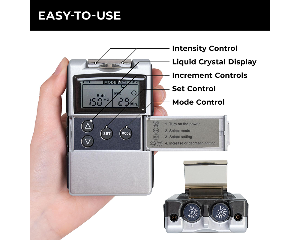 TENS Machine for Pain Relief – Dual Therapy TENS Machine with EMS & 4 Electrode Pads