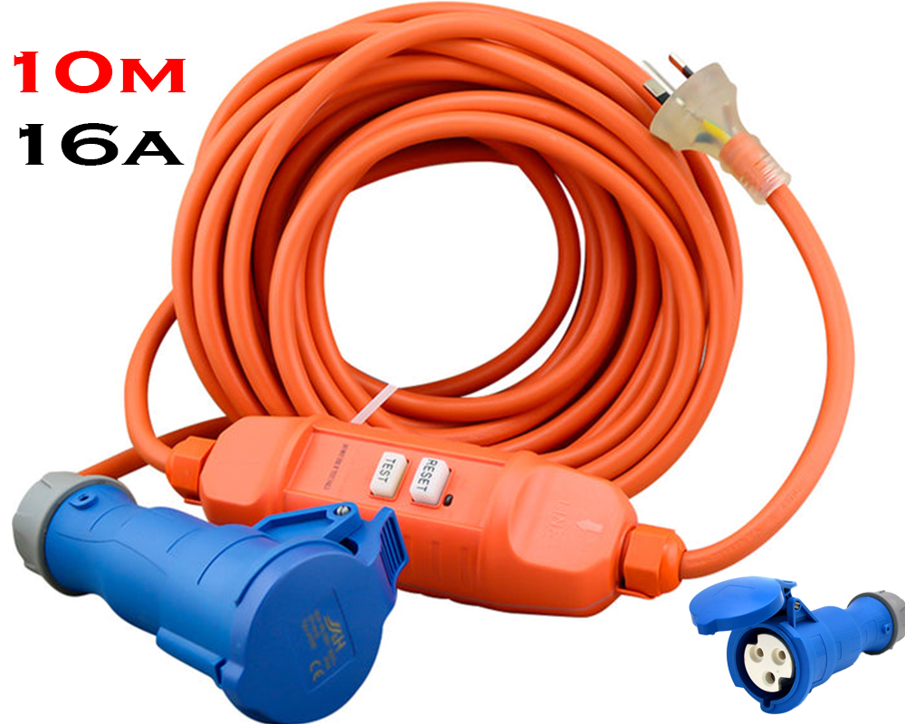 Camping Lead 16A Heavy Duty 10m Inline RCD Extension Cable