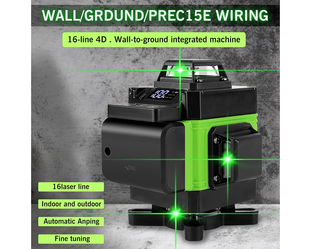 Cross Line Laser Leveler 4D 16Line Green Beam with Tripod