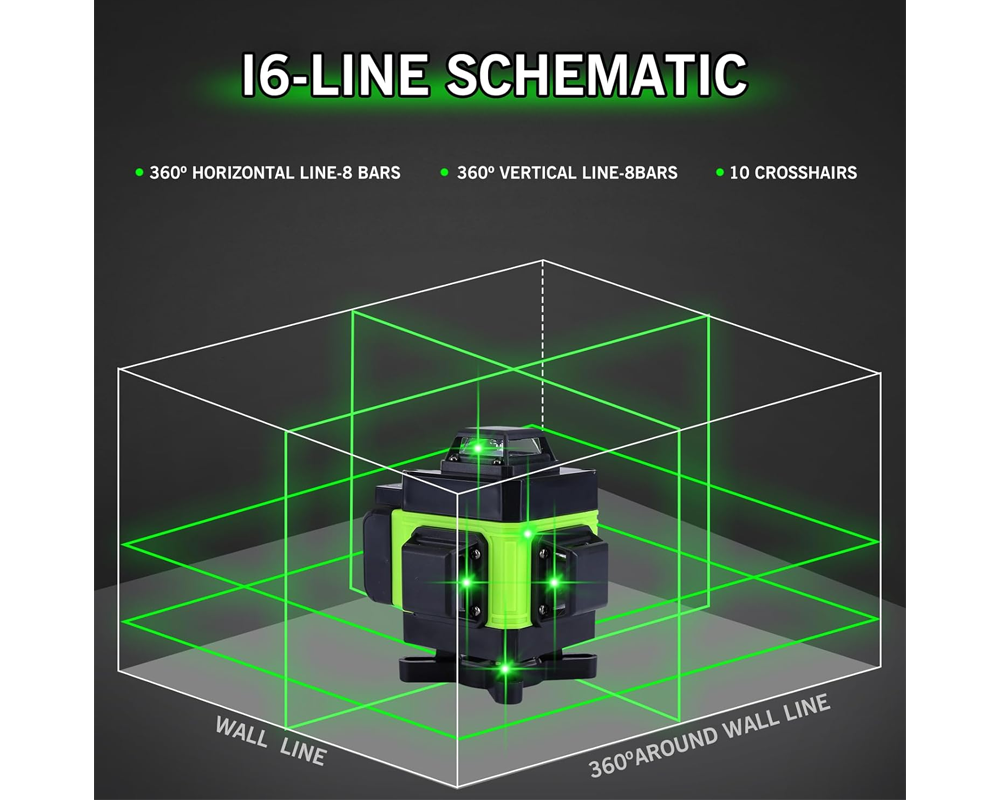 Cross Line Laser Leveler 4D 16Line Green Beam with Tripod
