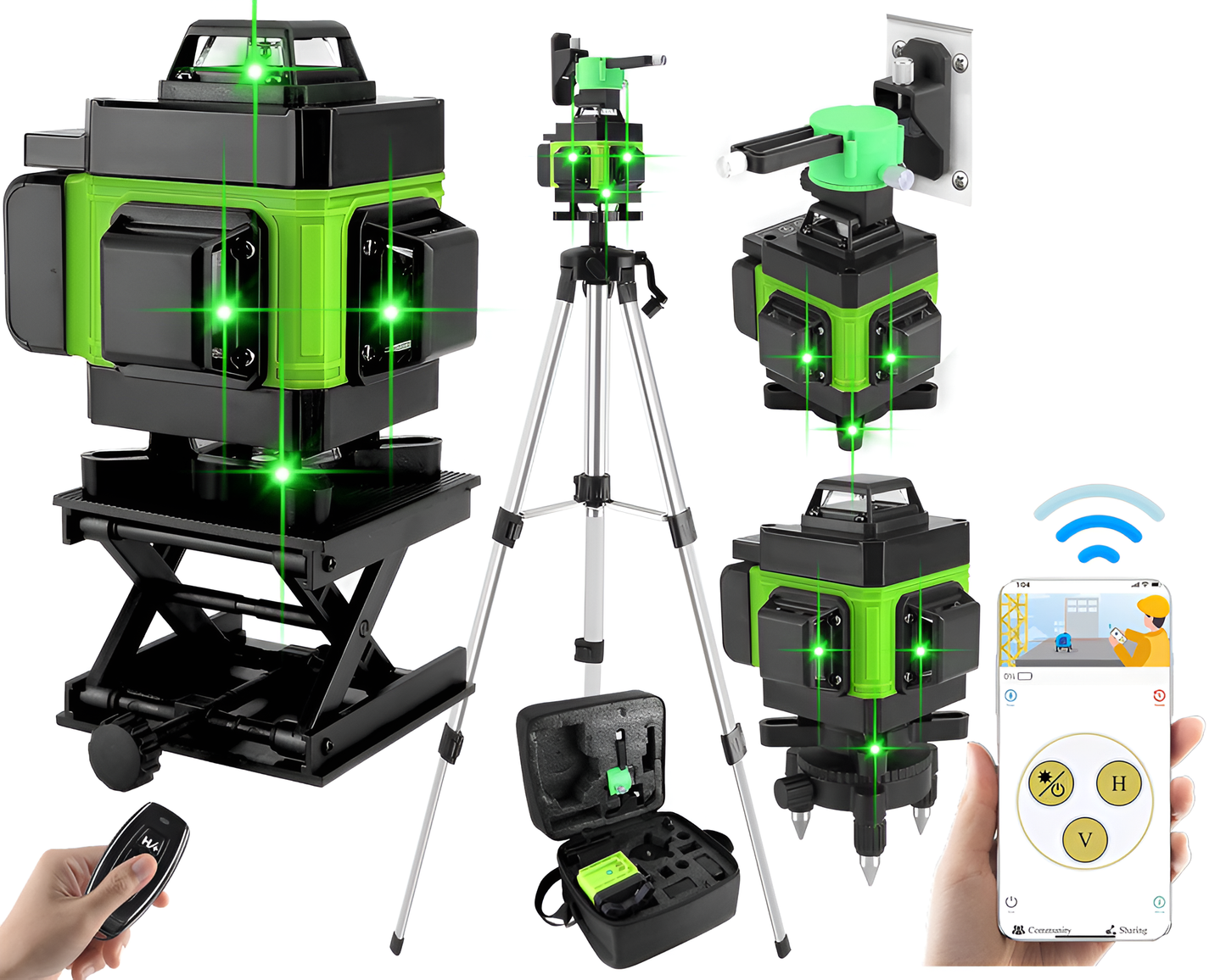 Cross Line Laser Leveler 4D 16Line Green Beam with Tripod