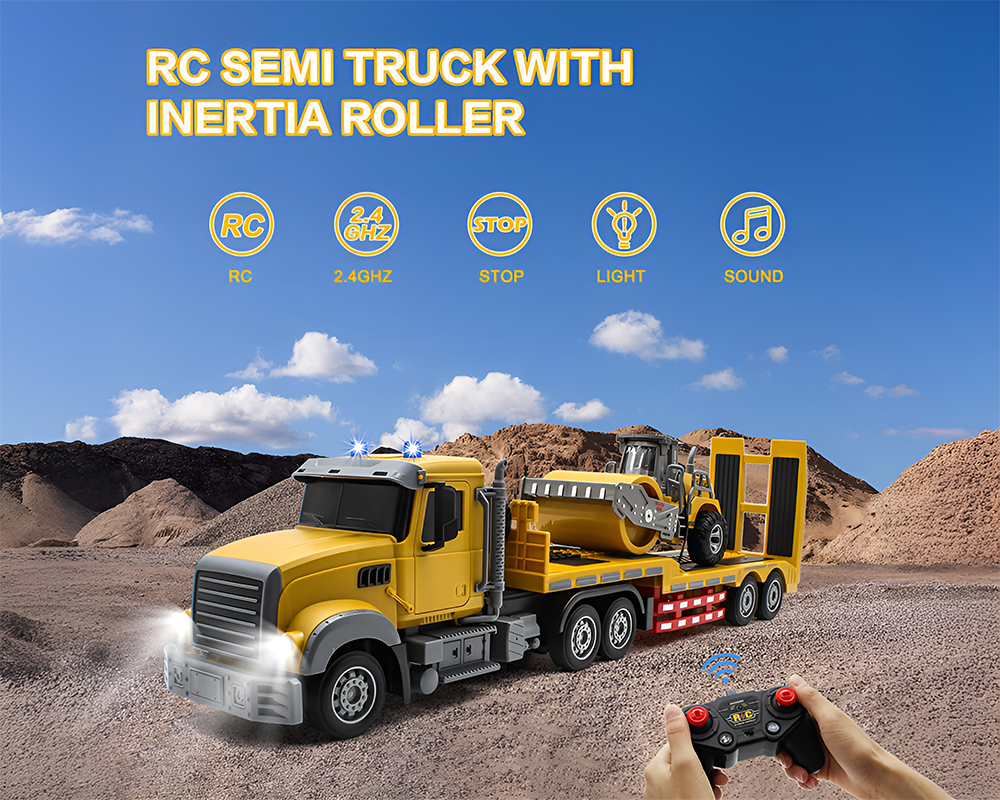 Remote Control Construction Truck with Lights, Sounds & Road Roller