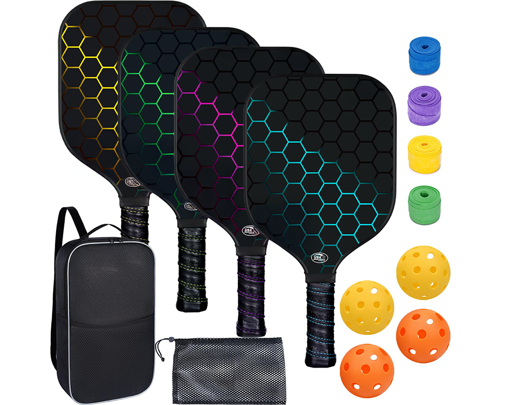 Pickleball Paddles Set of 4 – Pickleball Set with Balls & Bag