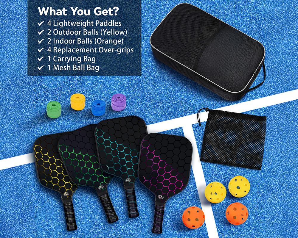 Pickleball Paddles Set of 4 – Pickleball Set with Balls & Bag