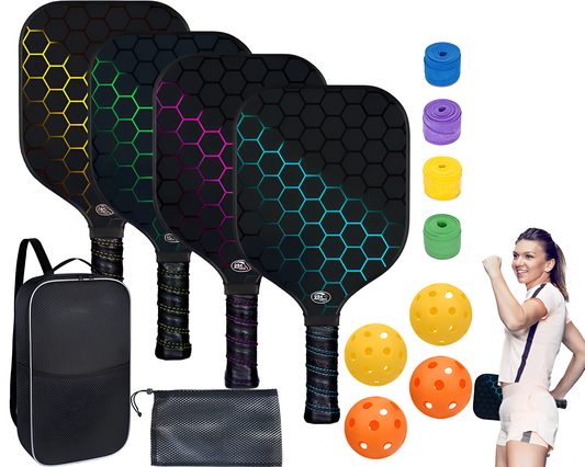Pickleball Paddles Set of 4 - Pickleball Set with Balls & Bag