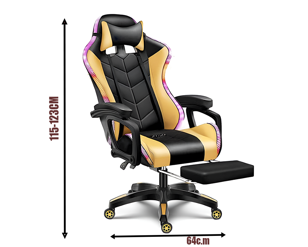 Gaming Chair with RGB LED Lighting and Bluetooth Speakers – Ergonomic Gold Music & Office Chair