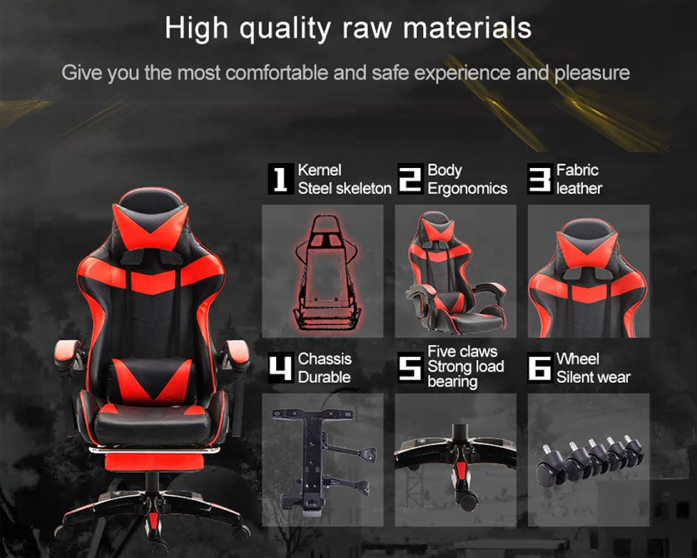 Gaming Chair with RGB LED Lighting and Bluetooth Speakers – Ergonomic Gold Music & Office Chair