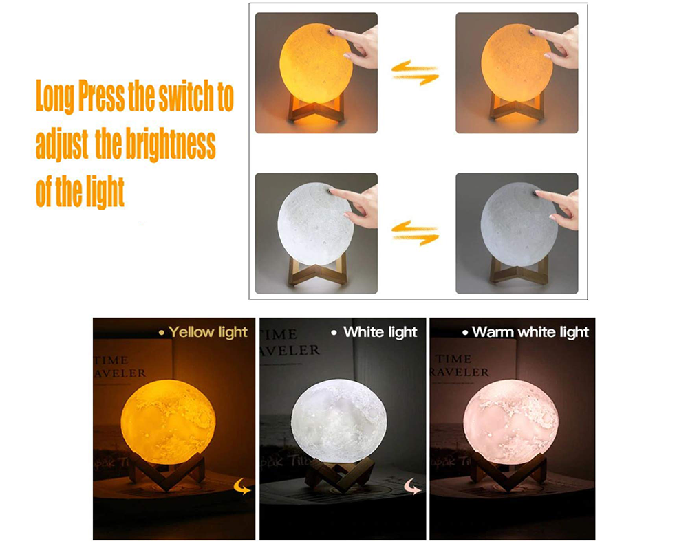 Moon Lamp Night Light 3D Color Changing LED Lamp with Wooden Base