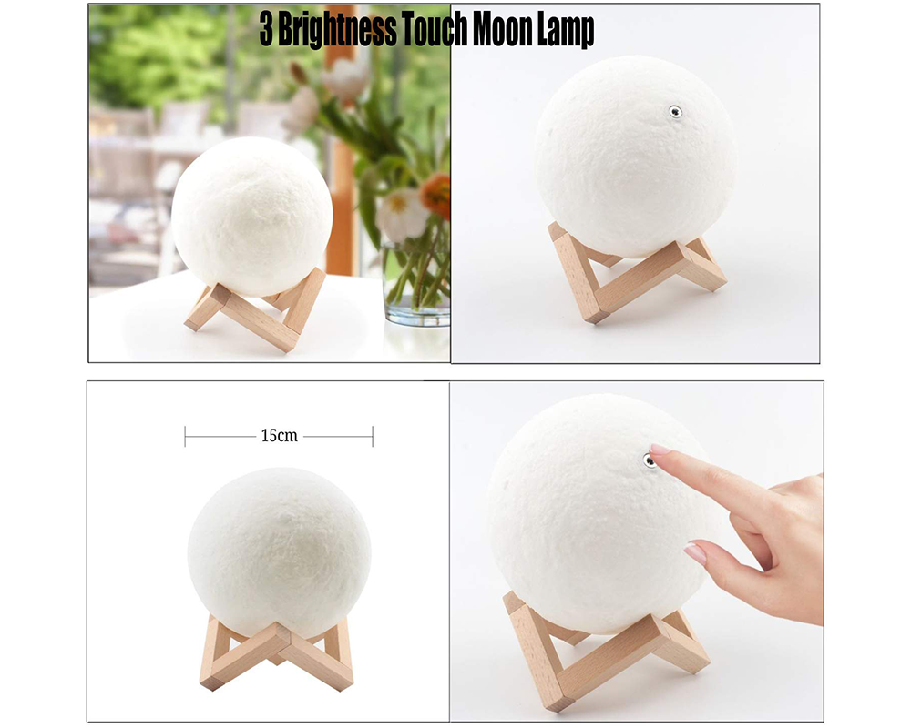 Moon Lamp Night Light 3D Color Changing LED Lamp with Wooden Base