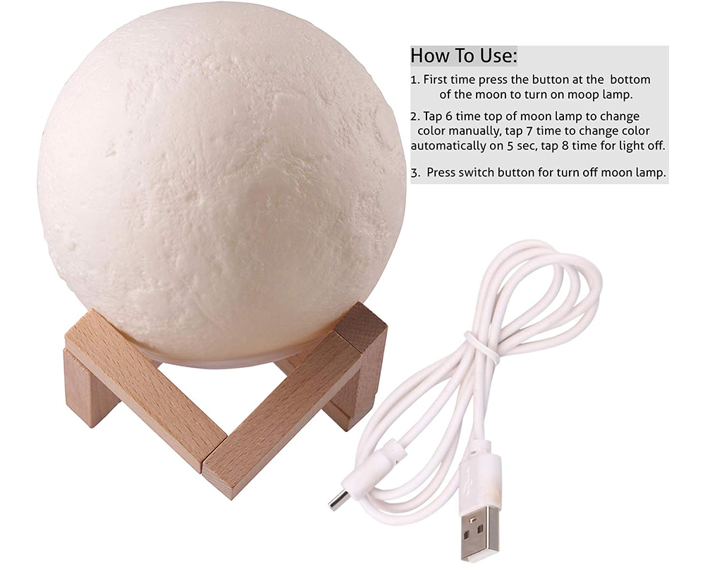 Moon Lamp Night Light 3D Color Changing LED Lamp with Wooden Base