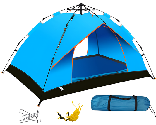 Camping Tent for 3–4 Persons - Waterproof Pop-Up Camping Tent with Instant Setup & Dual Doors