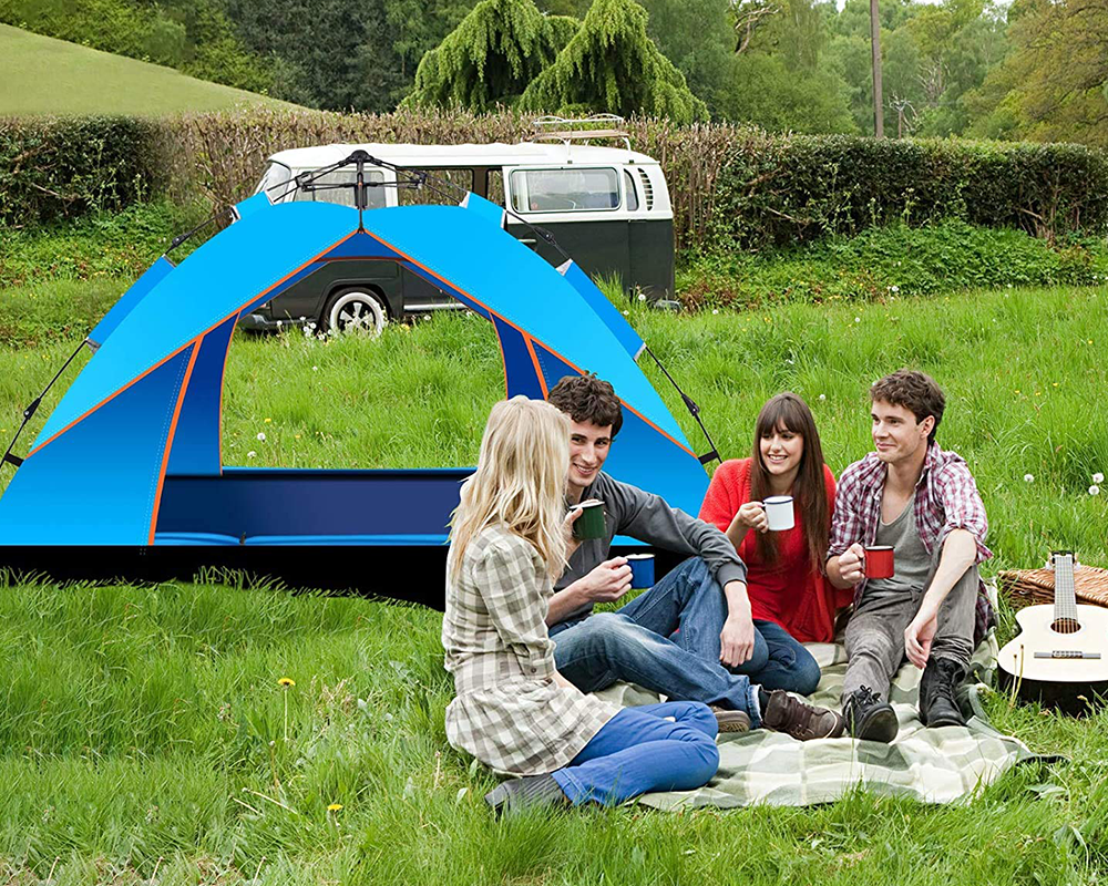 Camping Tent for 3–4 Persons – Waterproof Pop-Up Camping Tent with Instant Setup & Dual Doors
