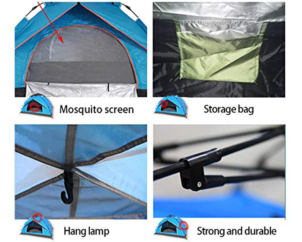 Camping Tent for 3–4 Persons – Waterproof Pop-Up Camping Tent with Instant Setup & Dual Doors
