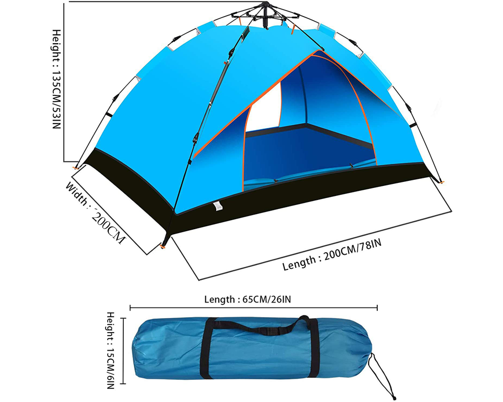 Camping Tent for 3–4 Persons – Waterproof Pop-Up Camping Tent with Instant Setup & Dual Doors