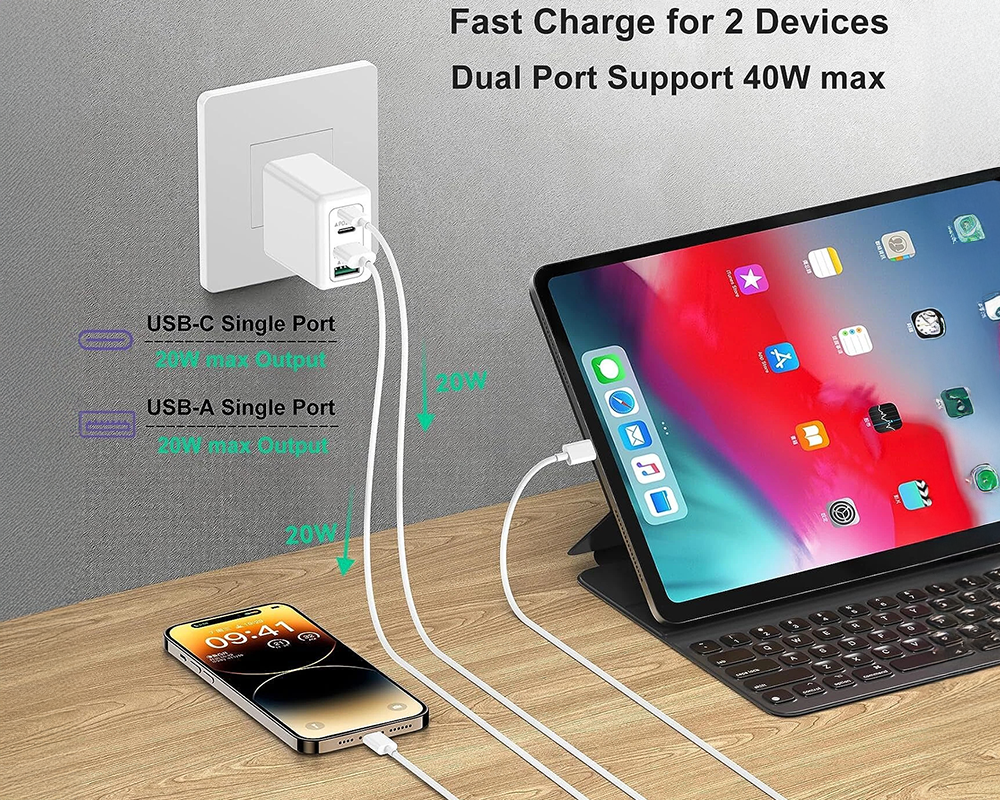55W DUAL USB C PD Fast Charging Wall USB C Charger Power Adapter Type C