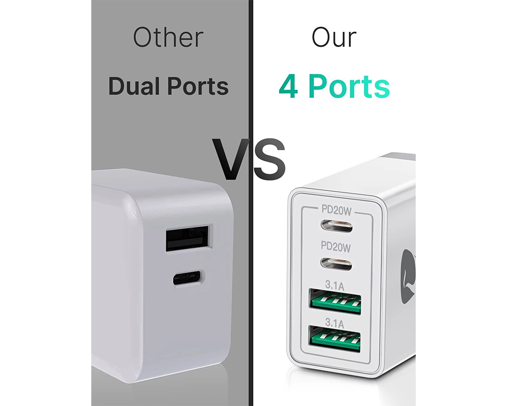 55W DUAL USB C PD Fast Charging Wall USB C Charger Power Adapter Type C