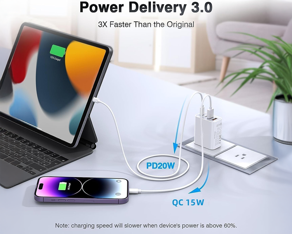 55W DUAL USB C PD Fast Charging Wall USB C Charger Power Adapter Type C