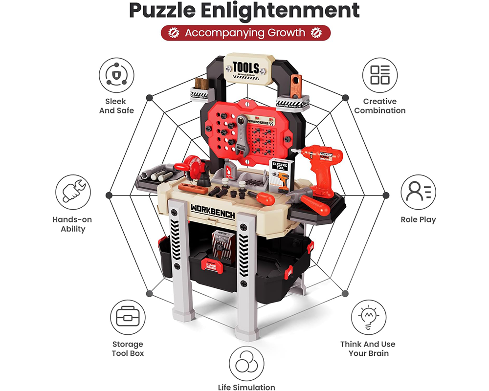 Kids Tool Bench – Toddler Workbench with Electric Drill and 78 Realistic Toy Tools