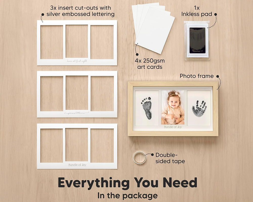 Baby Hand and Footprint Kit – No Mess Ink Pad, Baby Keepsake Frame, Safe & Easy for Newborns and Toddlers