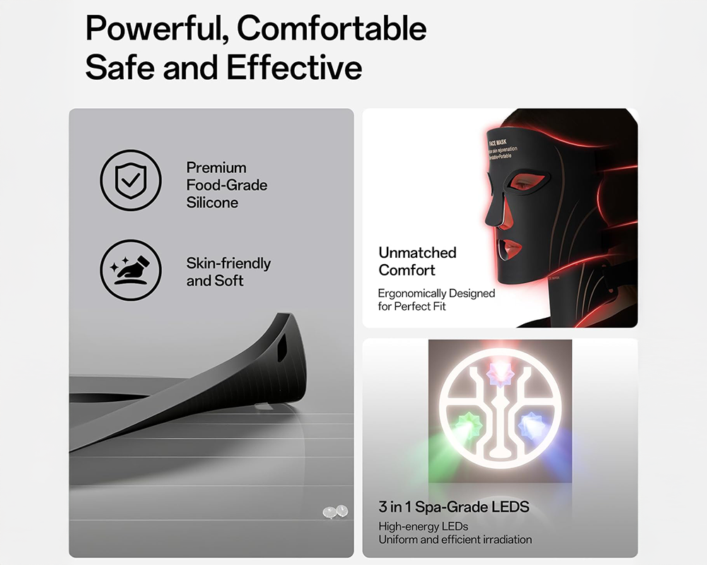 LED Face & Neck Therapy Mask with 7 Color Light Modes, Rechargeable