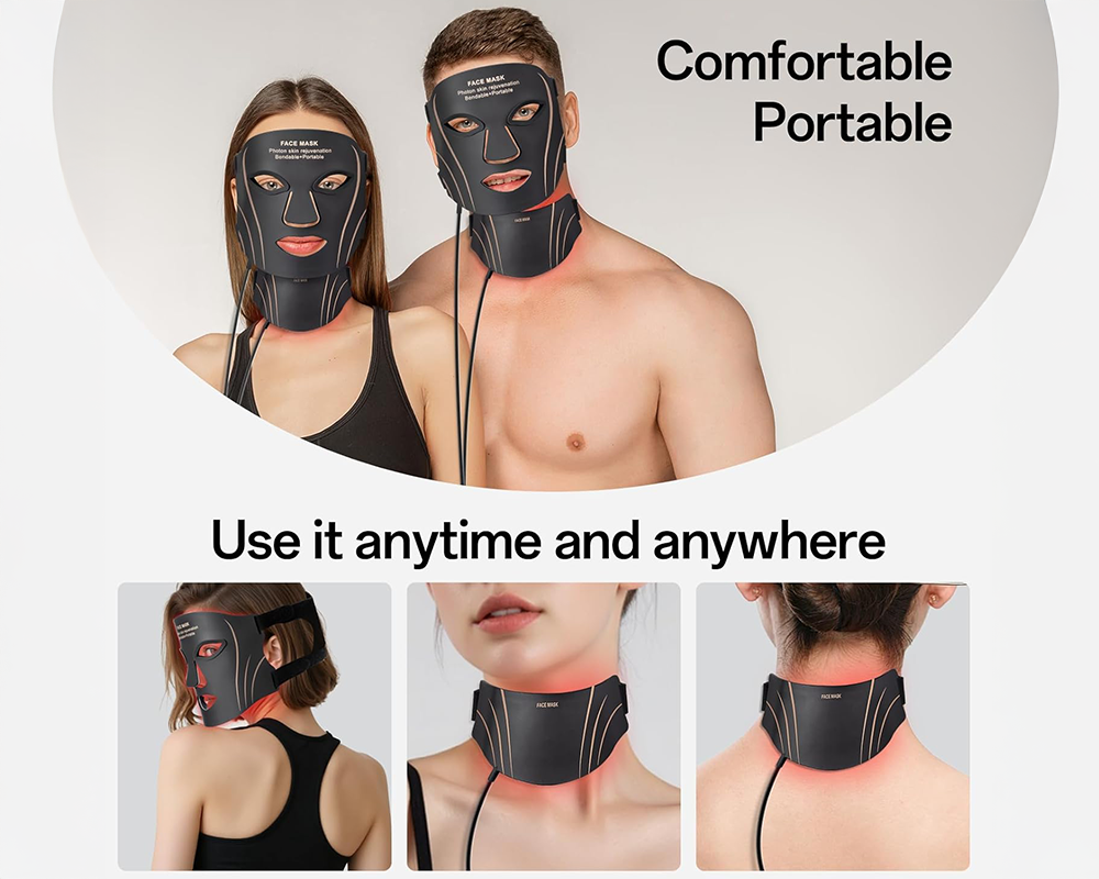 LED Face & Neck Therapy Mask with 7 Color Light Modes, Rechargeable