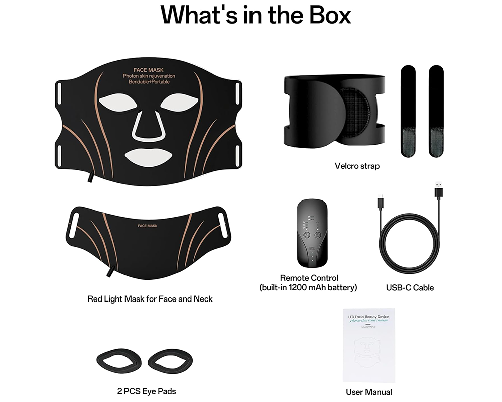 LED Face & Neck Therapy Mask with 7 Color Light Modes, Rechargeable