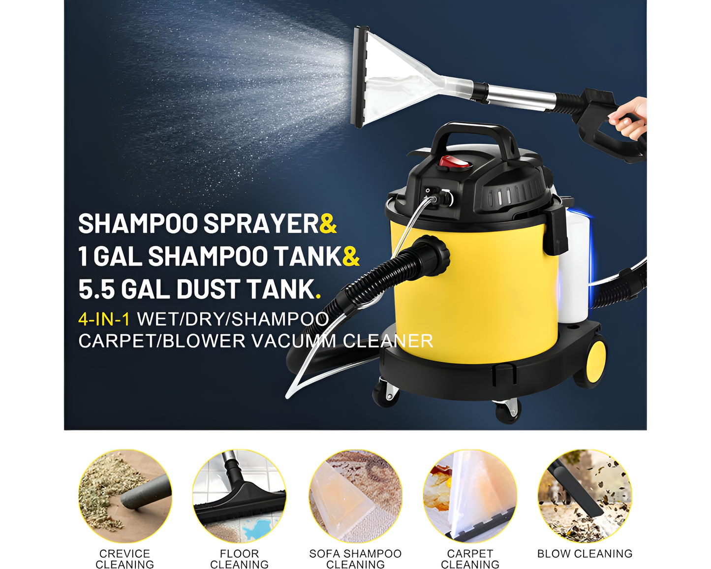 Carpet Cleaner Machine Portable Wet Dry Carpet Cleaner Machine 5.5HP