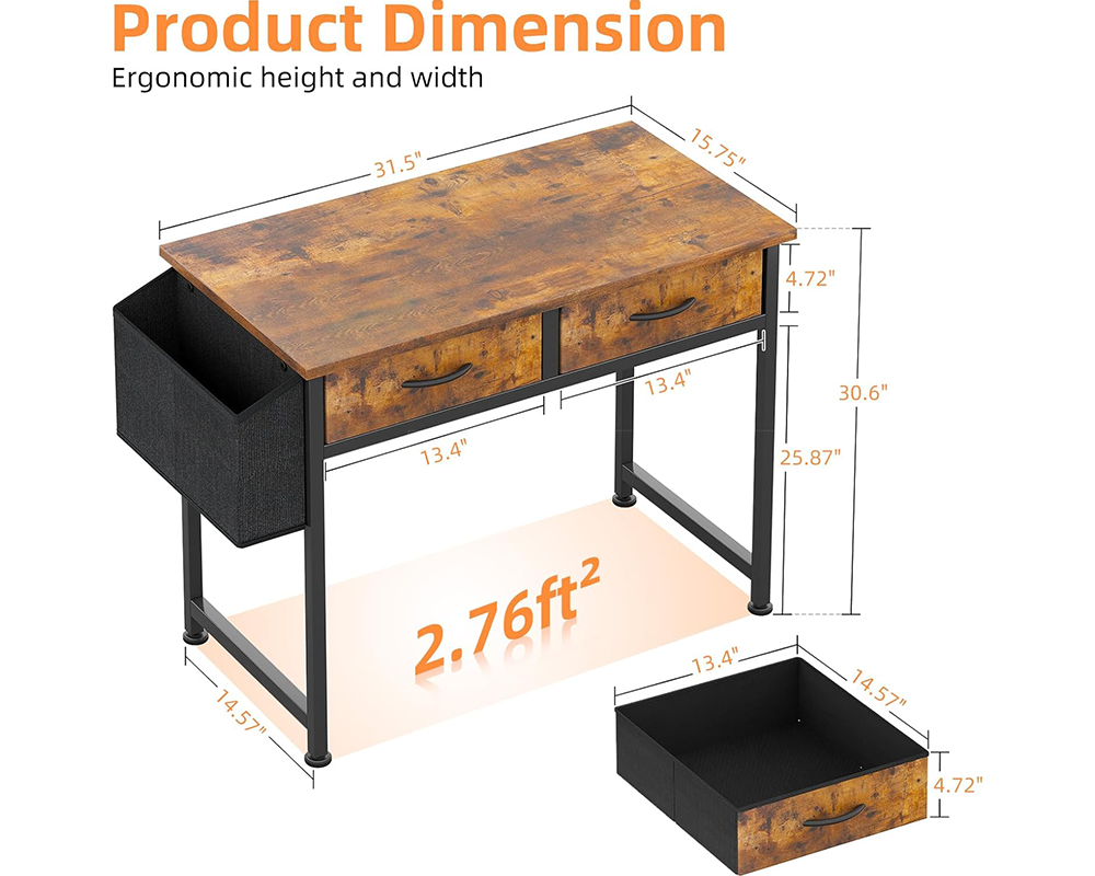 Computer Desk with Fabric Drawers