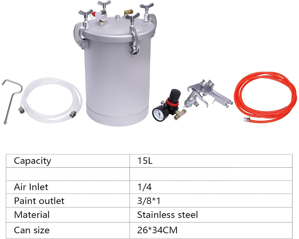 15 Lt Pressure Pot Set Spray Gun Tank Hose Gauge DIY House Paint Air Tools