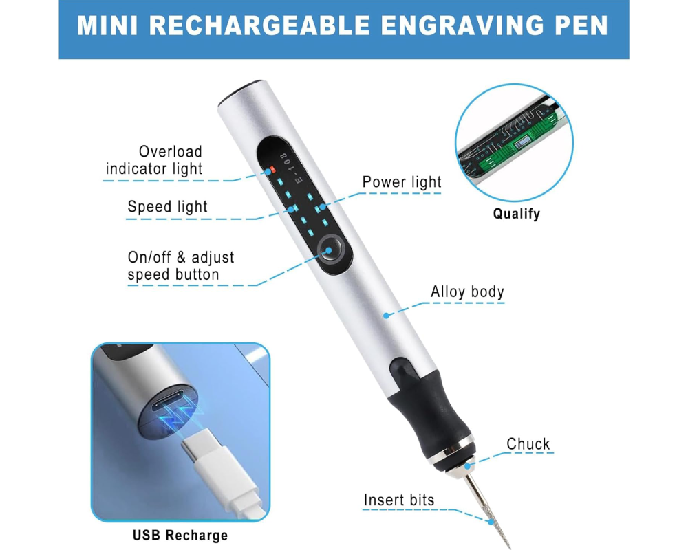 Electric Engraving Pen – Cordless Engraver Tool, Micro Carving Pen, Rechargeable Engraver Machine