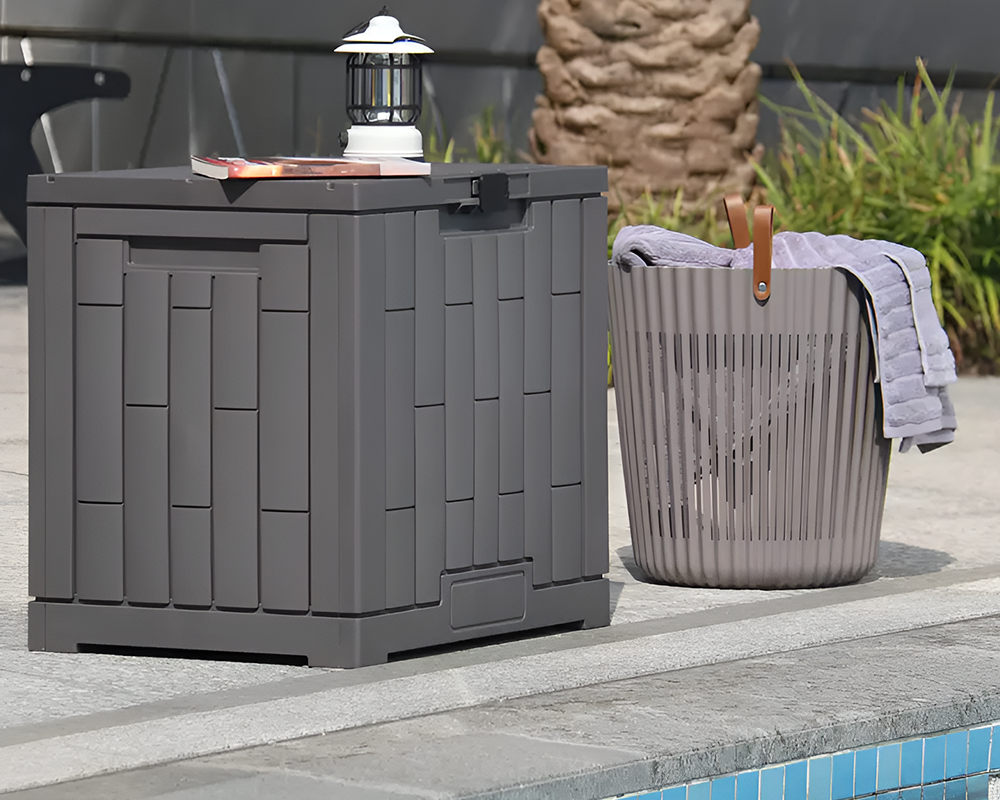 Outdoor Storage Box with Lockable Lid – Heavy-Duty Modern Gray Deck Box