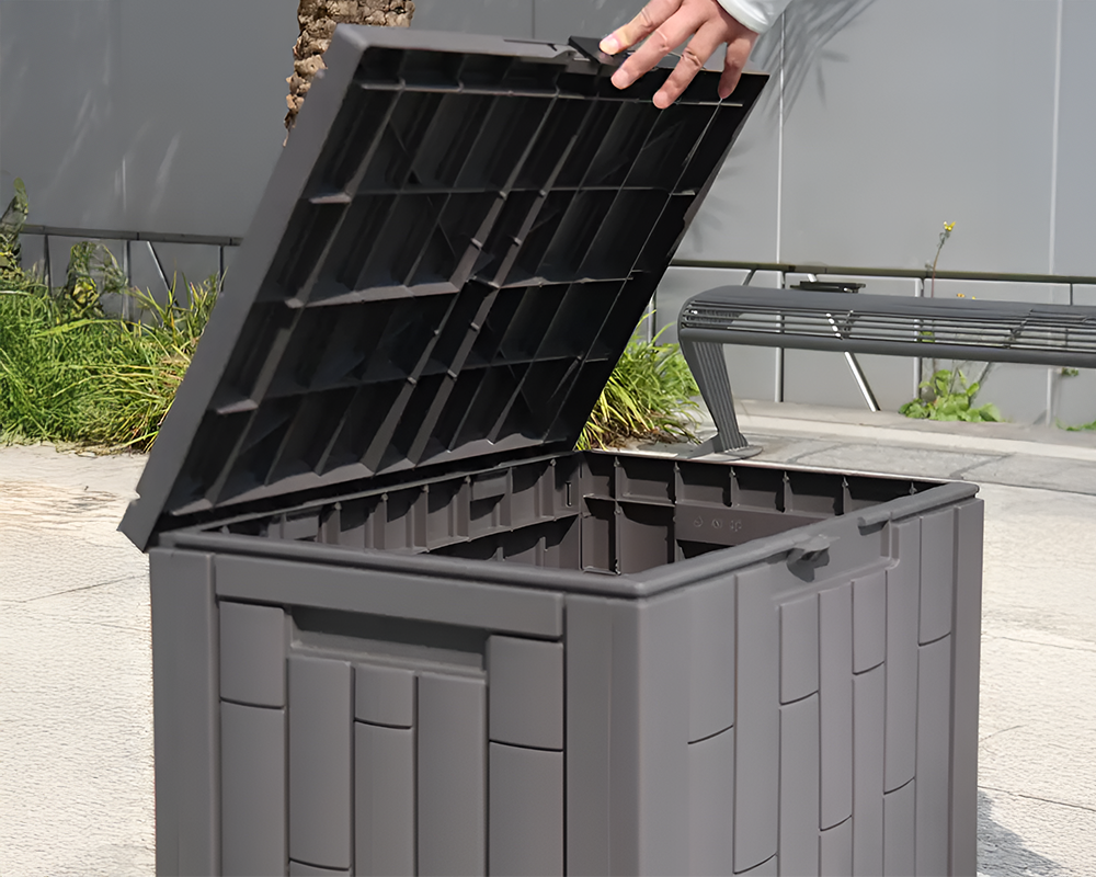 Outdoor Storage Box with Lockable Lid – Heavy-Duty Modern Gray Deck Box