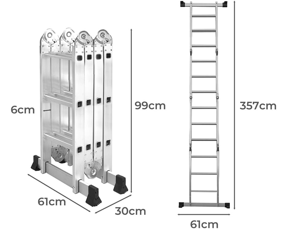 Telescopic Ladder – Aluminium Extension Folding Ladder, Portable 3.6M Silver