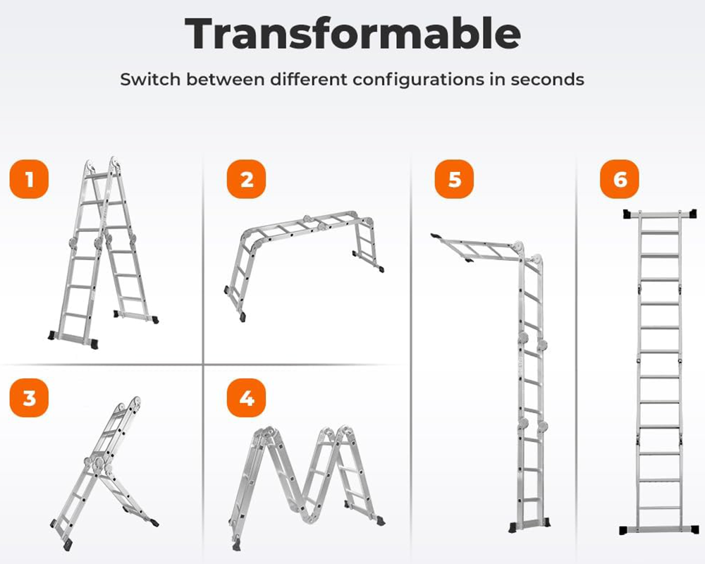 Telescopic Ladder – Aluminium Extension Folding Ladder, Portable 3.6M Silver